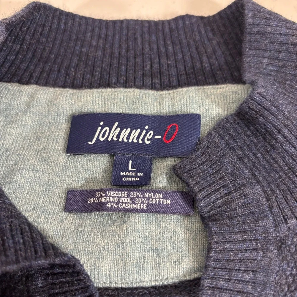 Johnnie-O Esteban Navy Blue Merino Wool Cashmere Blend Notch V-Neck Sweater Sz L